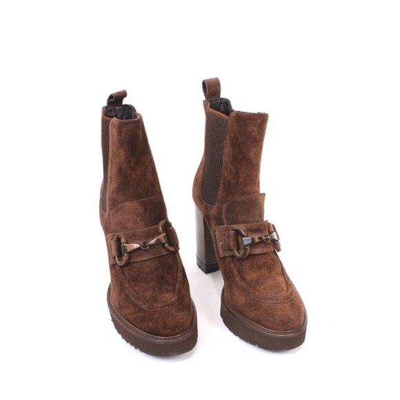 Luca Grossi 164 Brown Suede Leather Pull-Up Ankle Heel Boots - Picture 2 of 8